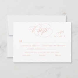 Weiße Minimalleaf Pink Schriftart & QR Code RSVP K Karte