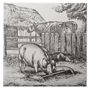 Weiße Minton Farmtiere Schweine Tile Repro c 1879 Fliese