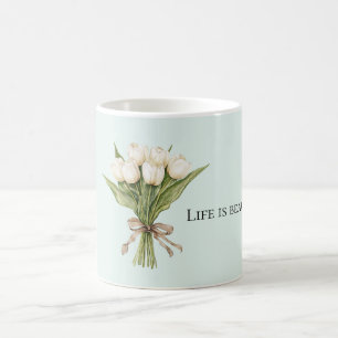 Weiße Minze-Tulpenblüten Kaffeetasse