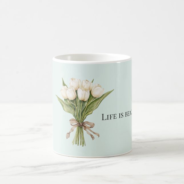 Weiße Minze-Tulpenblüten Kaffeetasse (Mittel)