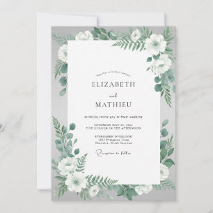 Weiße Minzeblüten-Hochzeit Einladung