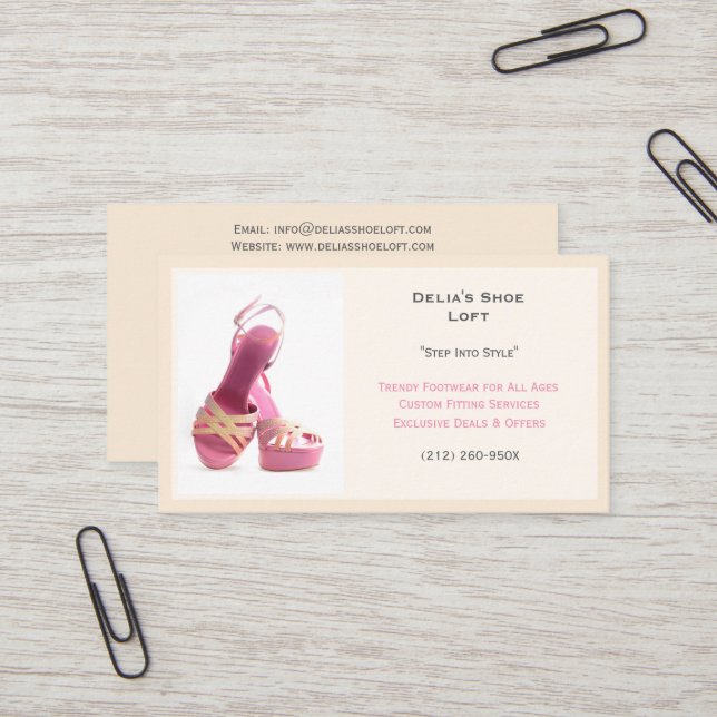 Weiße Mode mit rosa High Heels Visitenkarte (Vorderseite/Rückseite Beispiel)