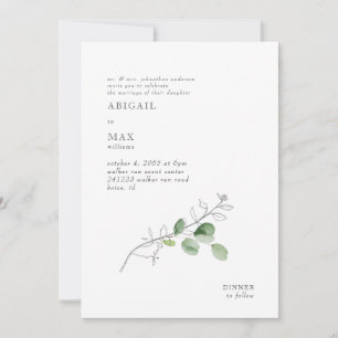 Weiße moderne botanische Hochzeit mit Blattwerk  Einladung