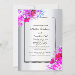Weiße moderne Elegante Weddin-Rose mit Blumen Einladung