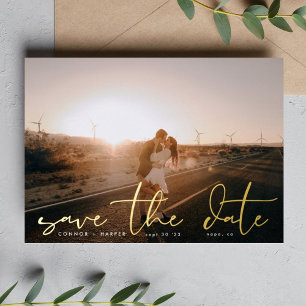 Weiße moderne Foto-Hochzeit Gold Save The Date Folieneinladung