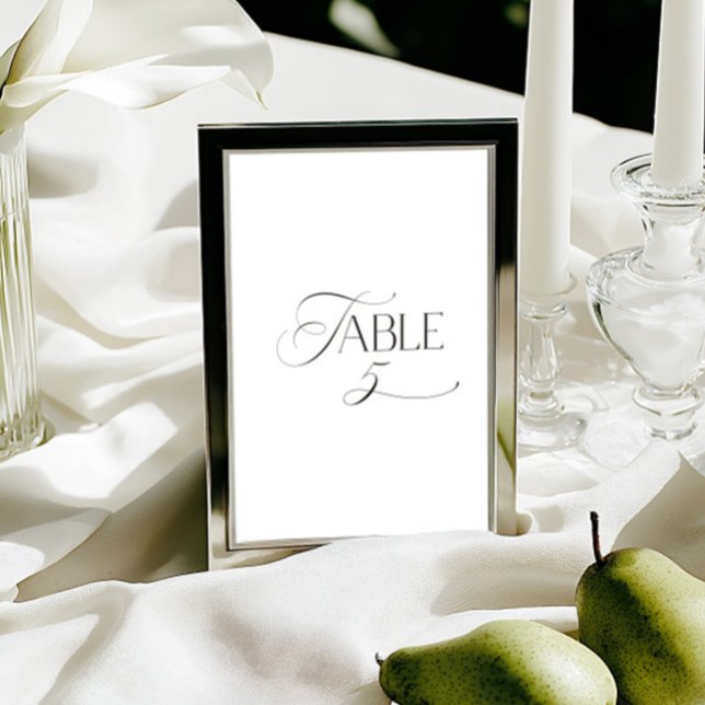 Weiße moderne klassische Kalligrafie-Tischnummer Einladung (This design is not editable. All table numbers can be found in the collection on this page.)