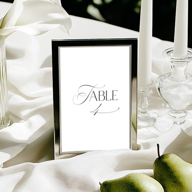 Weiße moderne klassische Kalligrafie-Tischnummer Einladung (This design is not editable. All table numbers can be found in the collection on this page.)