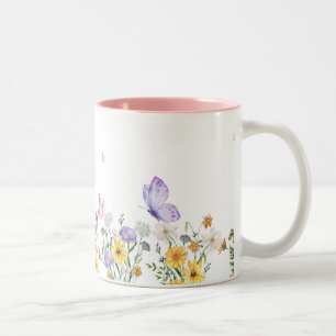 Weiße, moderne Minimalistische Blume Zweifarbige Tasse