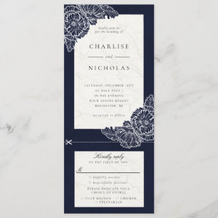 Weiße Mohnblumen marineblaue florale Hochzeitseinl Einladung
