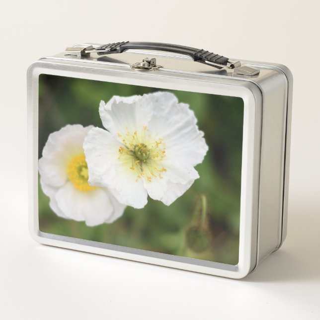 Weiße Mohnblüte Nahaufnahme Blumen Lunchbox  (Vorderseite)