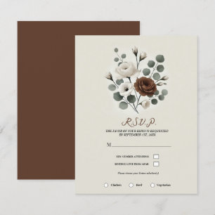 Weiße Mokka-Creme Moderne Florale Hochzeits-RSVP Einladung
