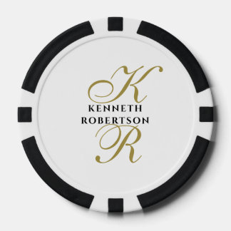 Weiße Monogramm-Name-Schwarze-Gold-Schrift Initial Pokerchips
