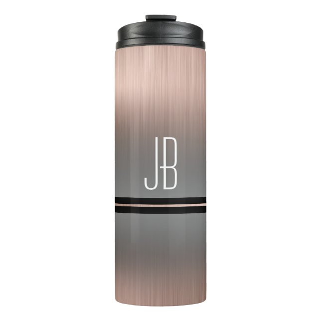 Weiße Monogramm oder Name, Grauer Gradient & Roség Thermosbecher (Vorderseite)