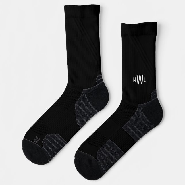 Weiße Monogramm Schwarze Socken (Links)