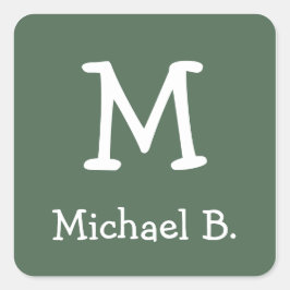 Weiße Monogramm und Name auf dem grünen abgerundet Quadratischer Aufkleber