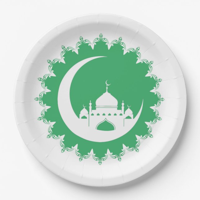 Weiße Moschee im Crescent Moon Ramadan Pappteller (Vorderseite)