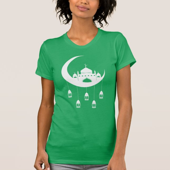 Weiße Moschee in Crescent Moon Fanous Ramadan T-Shirt (Vorderseite)