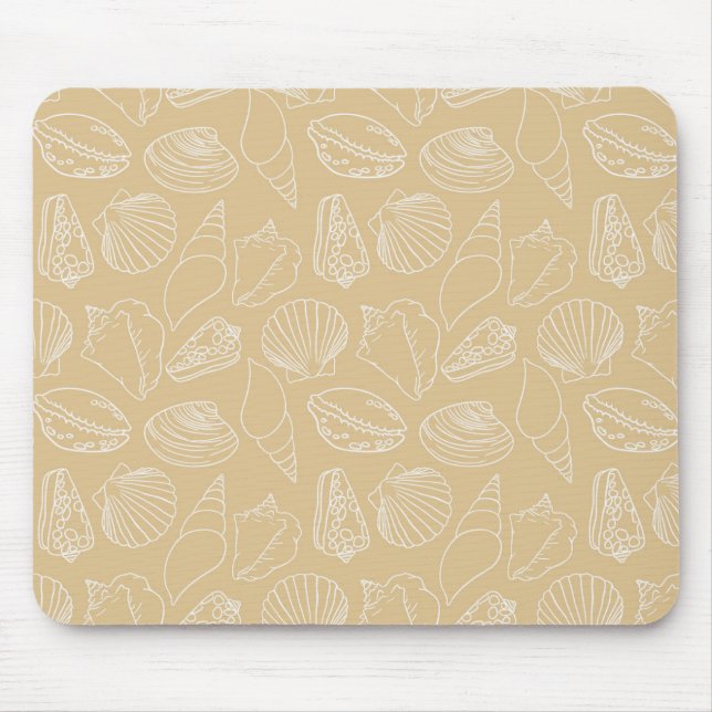 Weiße Muscheln auf sandfarbenem Beige Mousepad (Vorne)