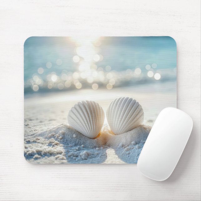 Weiße Muscheln im Ozean Sand Mousepad (Mit Mouse)
