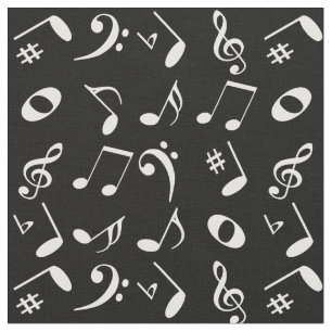 Weiße Musiknote Muster auf Schwarz Stoff