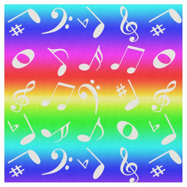 Weiße Musiknote Muster Regenbogen Gradient Stoff (Nahaufnahme)