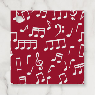 Weiße Musiknoten auf Geschenketiketten mit rotem H Geschenkanhänger