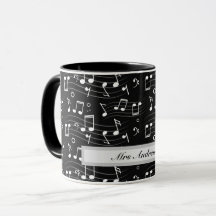 Weiße Musiknoten auf schwarzem Hintergrund