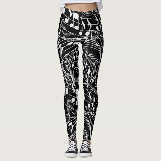 WEISSE MUSIKNOTEN LEGGINGS (Vorderseite)