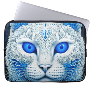 Weiße mystische Katze Ätherische KI-Kunst Laptopschutzhülle