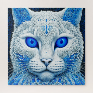 Weiße mystische Katze Ätherische KI-Kunst Puzzle