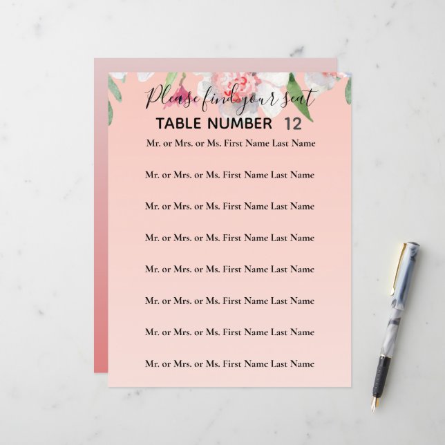 Weiße Narcissus auf rosa Hochzeitssitze Flyer (Vorderseite/Rückseite Beispiel)