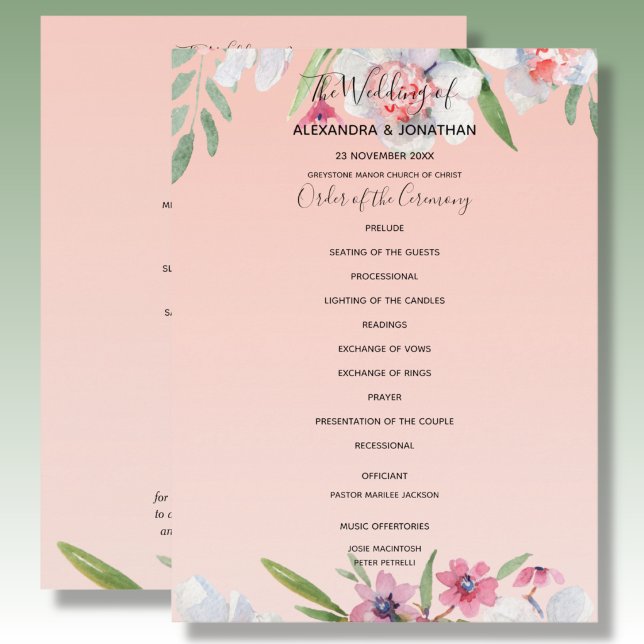 Weiße Narzisse auf Apricot Pink Hochzeitsprogramm Programm (Von Creator hochgeladen)