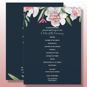 Weiße Narzisse auf Navy-Hochzeitsprogramm Programm