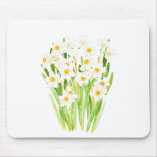 weiße Narzissen Blumen Aquarell 2022 Mousepad