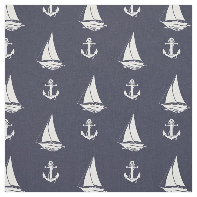 Weiße Nautikanker/weiße SegelbootSilhouette Stoff (Muster)