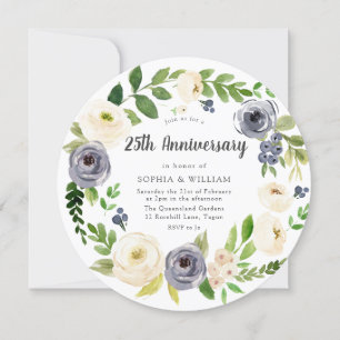 Weiße Navy-Blumenkranz 25. Hochzeitstag Einladung
