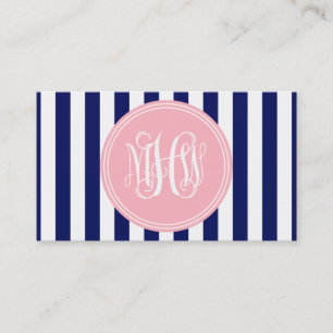 Weiße Navy Vert gestreift 6x rosa Rebe Monogramm D Visitenkarte