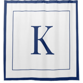 Weiße &navyblaue Monogramminitiale Duschvorhang