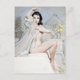 Weiße Negligé-Pin-Up Postkarte