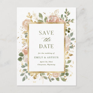 Weiße neutrale Flora   Hochzeitsstichtag speichern Postkarte