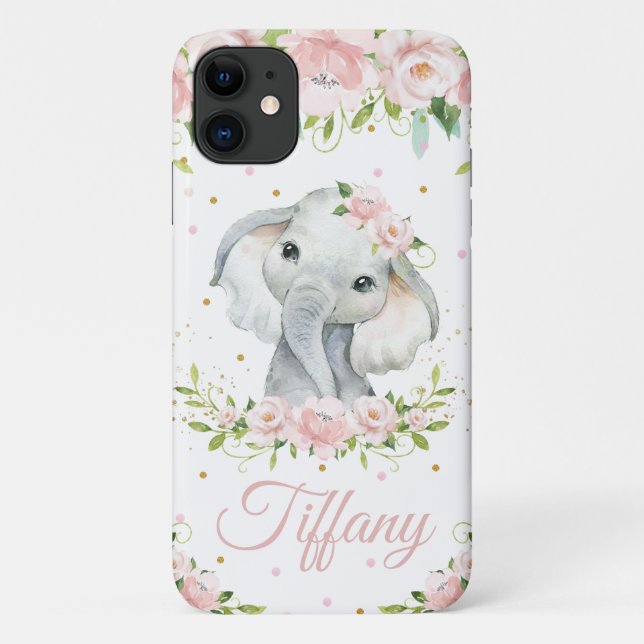 Weiße Niedliche Elefant Rosa Blütenblüte Case-Mate iPhone Hülle (Rückseite)