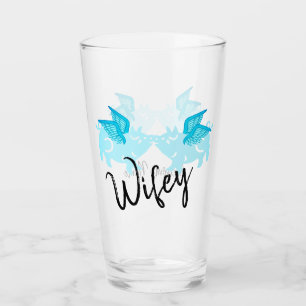 Weiße Niedliche Schweine mit Aquamarin blauen Flüg Glas