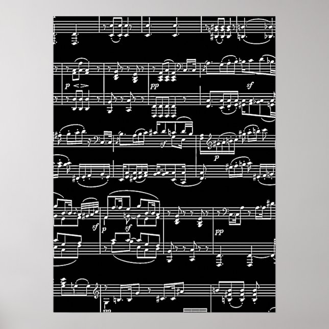 weiße Noten auf schwarz, Musik Poster (Vorne)