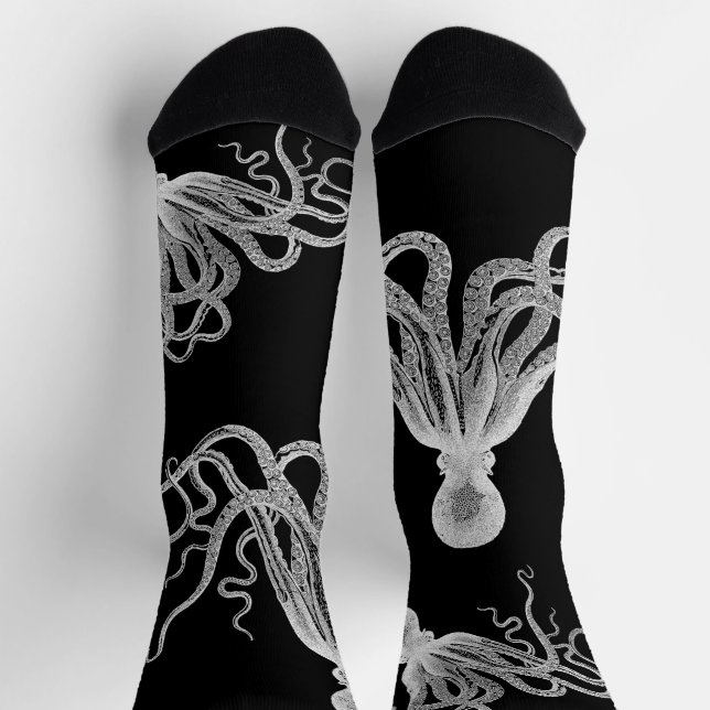 Weiße Octopus-schwarze Socken (Oben)