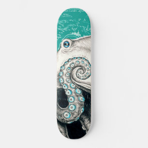 Weiße Octopus Vintage Karte Aquamarin Skateboard