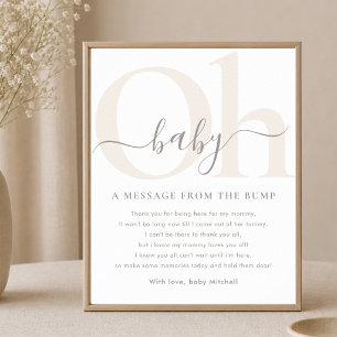 Weiße Oh Baby Shower Nachricht vom Bump-Schild Poster