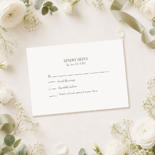 Weiße & Olivgrüne Minimalistische Monogramm-RSVP-K RSVP Karte