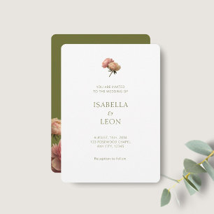Weiße & Olivgrüne Roségoldene Hochzeitseinladung Einladung