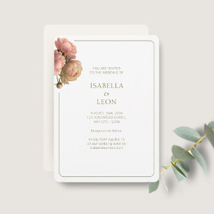 Weiße & Olivgrüne Roségoldene Hochzeitseinladung Einladung