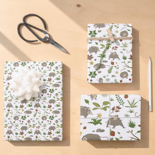 Weiße Opossum Light Cottagecore Waldparty Geschenkpapier Set